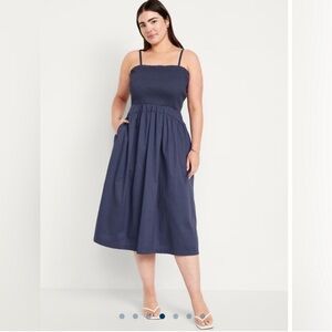 Smocked Fit & Flare Midi Dress